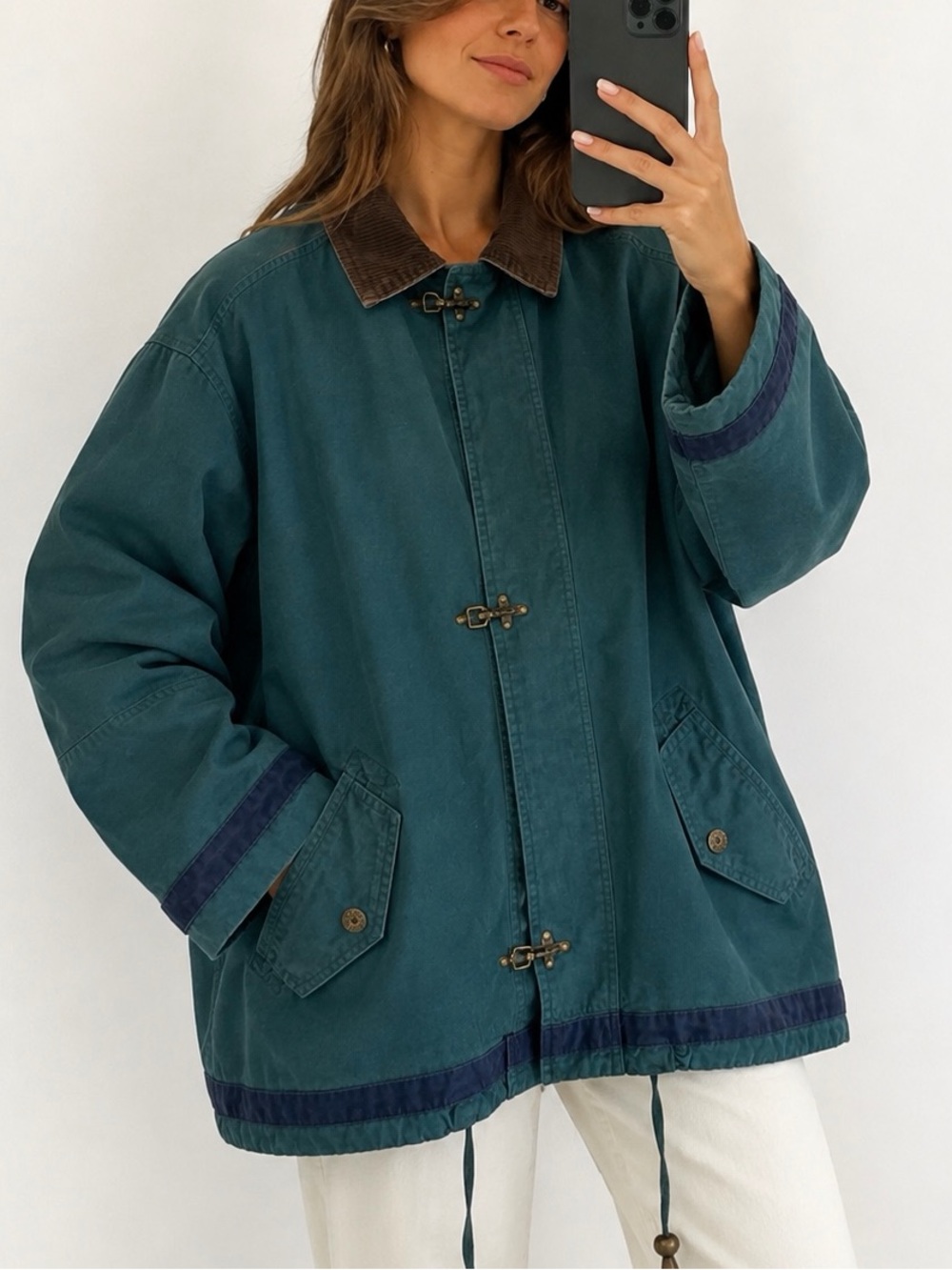 Vintage 90s Barn Coat Size XL Women’s Chore Jacket Green Brown Corduroy Fall
